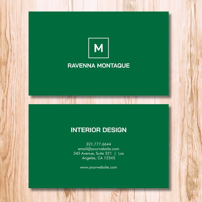 Bottle Green Modern Elegant Simple Monogram Name Visitenkarte (Von Creator hochgeladen)