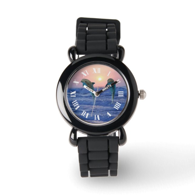 Bottlenose Dolphin bei Sonnenaufgang Armbanduhr (Vorderseite)