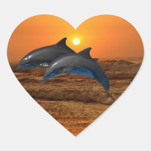 Bottlenose Dolphin bei Sonnenuntergang Herz-Aufkleber