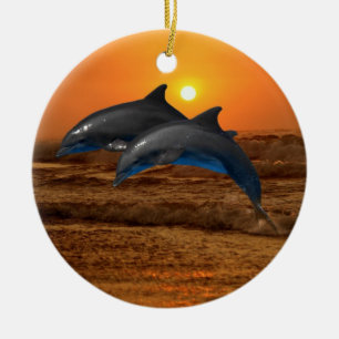 Bottlenose Dolphin bei Sonnenuntergang Keramik Ornament