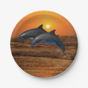 Bottlenose Dolphin bei Sonnenuntergang Pappteller