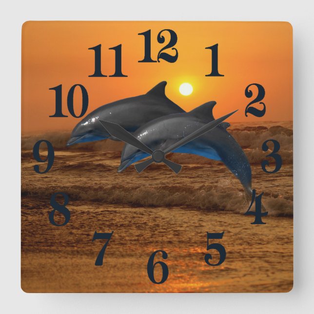 Bottlenose Dolphin bei Sonnenuntergang Quadratische Wanduhr (Vorderseite)