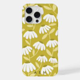 Bottom Monogram Initials Dark Gold Floral Pattern iPhone 15 Pro Max Hülle