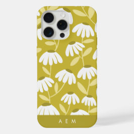 Bottom Monogram Initials Dark Gold Floral Pattern iPhone 15 Pro Max Hülle