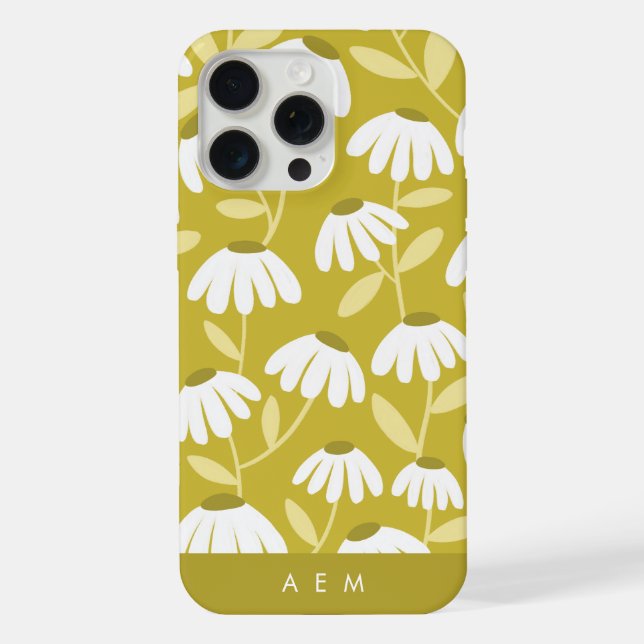 Bottom Monogram Initials Dark Gold Floral Pattern iPhone Hülle (Rückseite)