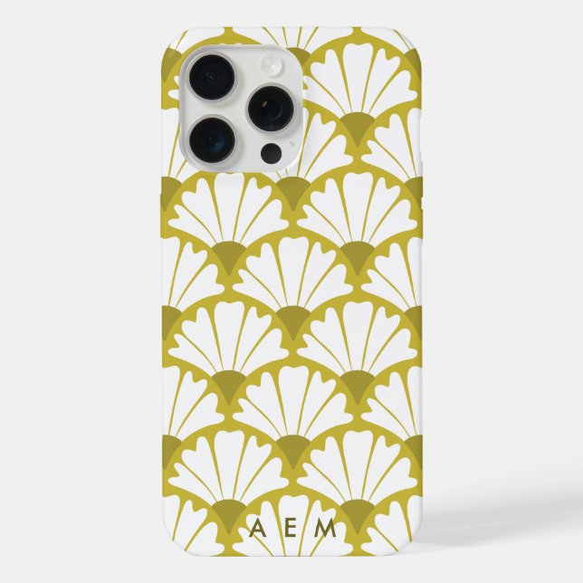 Bottom Monogram Initials Green Vintage Pattern iPhone Hülle (Rückseite)