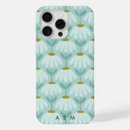 Bottom Monogram Initials Teal Blue Vintage Floral iPhone 15 Pro Max Hülle