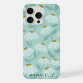 Bottom Monogram Name Teal Blue Floral Pattern iPhone 15 Pro Max Hülle