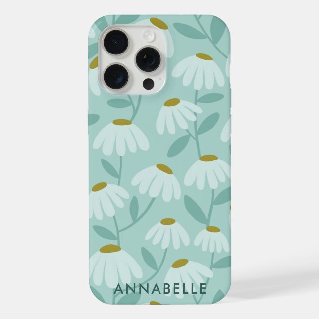 Bottom Monogram Name Teal Blue Floral Pattern iPhone Hülle (Rückseite)