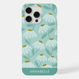 Bottom Monogram Name Teal Blue Floral Pattern iPhone 15 Pro Max Hülle