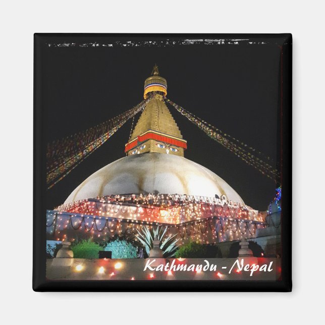 Boudhanath Stupa am Abend, Kathmandu - Nepal Magnet (Vorne)