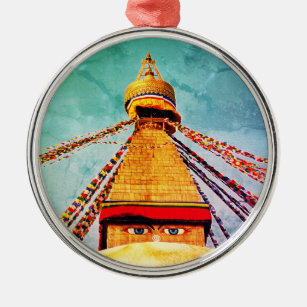 Boudhanath Stupa, Buddha Eyes, Himalayas, Nepal Ornament Aus Metall