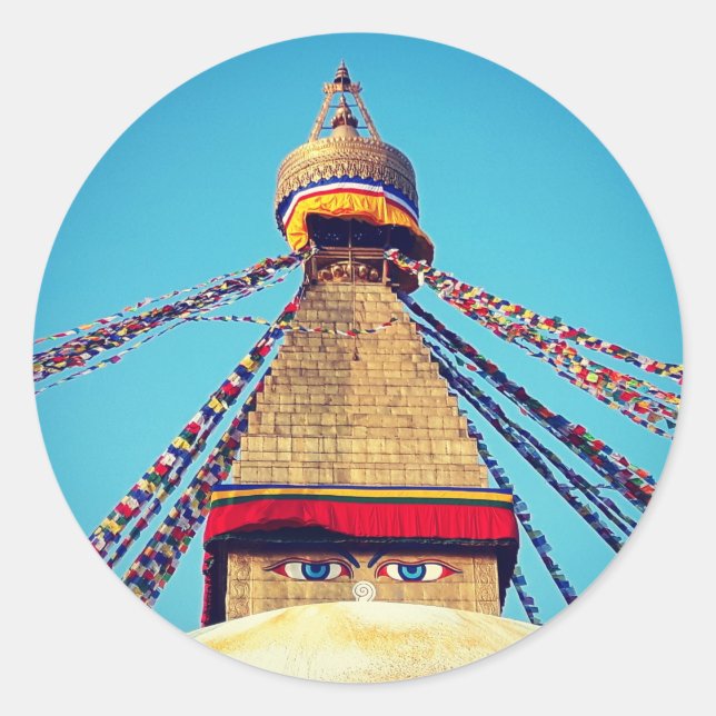 Boudhanath Stupa, Buddha Eyes, Himalayas, Nepal Runder Aufkleber (Vorderseite)