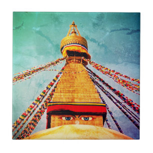 Boudhanath Stupa, Buddha Eyes, Kathmandu, Nepal Fliese