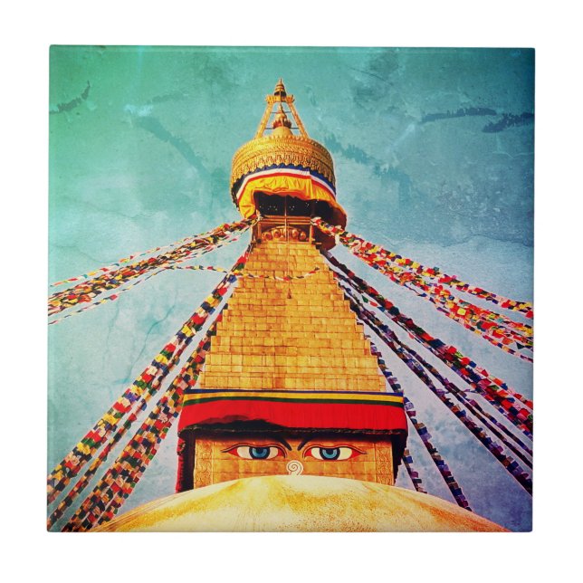 Boudhanath Stupa, Buddha Eyes, Kathmandu, Nepal Fliese (Vorderseite)