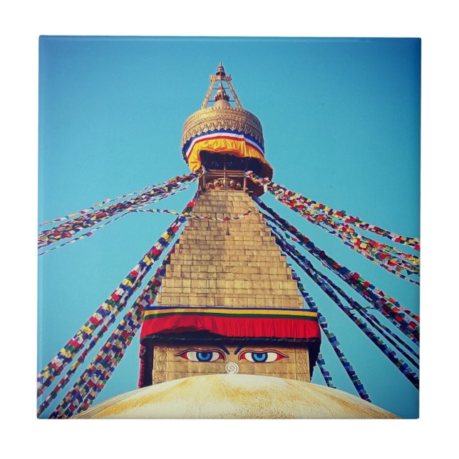 Boudhanath Stupa, Buddha Eyes, Kathmandu, Nepal Fliese (Vorderseite)