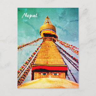 Boudhanath Stupa, Buddha Eyes, Nepal Postcard Postkarte
