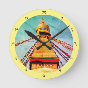 Boudhanath Stupa, Vintager Himalaya, Nepal/Tibet Runde Wanduhr