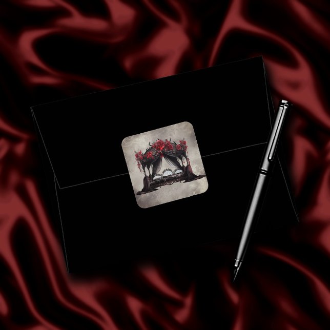 Boudoir | Canopy Scarf Altes Victoran Poster Bed. Quadratischer Aufkleber (Von Creator hochgeladen)