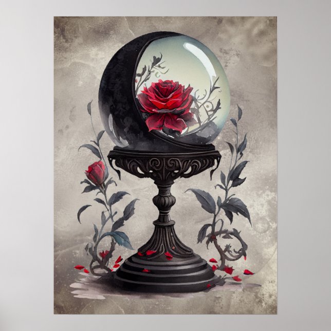 Boudoir | Crystal Ball Crescent Moon Rote Rosen Poster (Vorne)