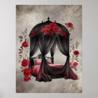 Boudoir | Scarf Canopy Altes antikes Poster Bett