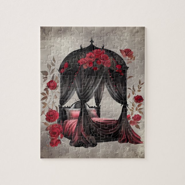 Boudoir | Scarf Canopy Altes antikes Poster Bett Puzzle (Vertikal)