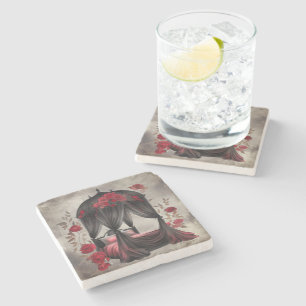 Boudoir   Scarf Canopy Altes antikes Poster Bett Steinuntersetzer