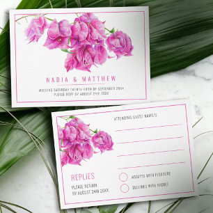 Bougainvillea Aquarellfarben Rosa-weiße Hochzeit RSVP Karte