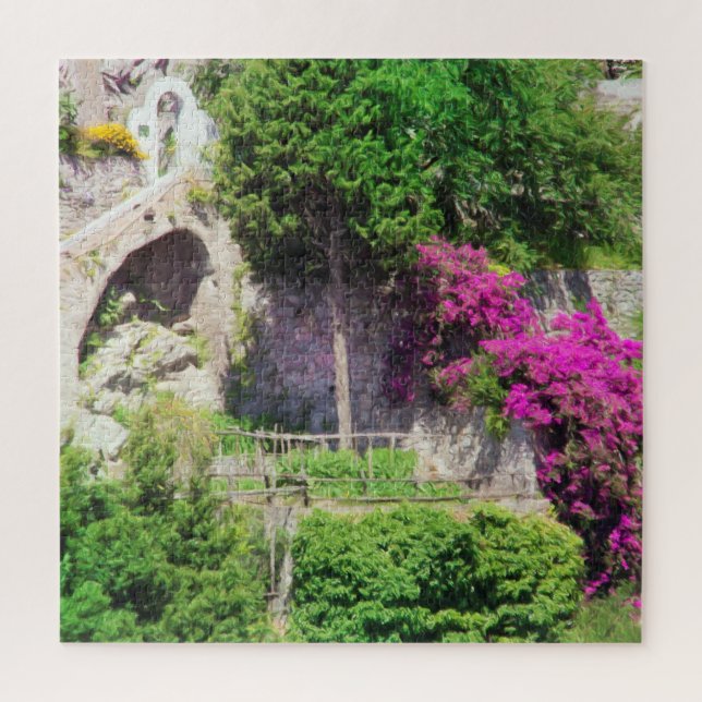 Bougainvillea auf dem Felsen in Positano, Italien Puzzle (Vertikal)