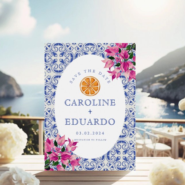 Bougainvillea Blue tile Wedding QR Code Save The Date (Von Creator hochgeladen)