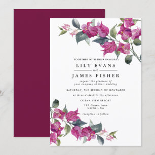 Bougainvillea Burgundy Pink Floral Wedding Einladung