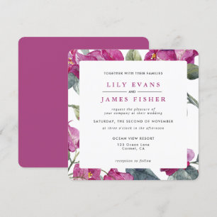 Bougainvillea Burgundy Pink Green Floral Wedding I Einladung