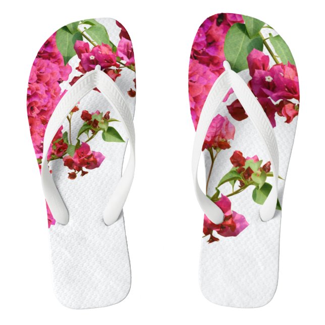 Bougainvillea Floral Griechische Insel am Mittelme Flip Flops (Fußbett)