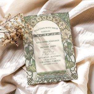 Bougainvillea Green Art Nouveau Mucha Hochzeit Einladung