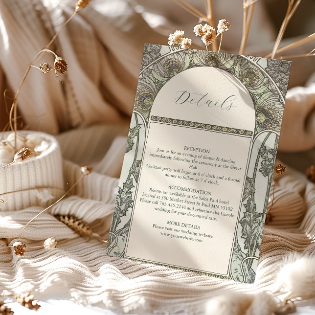 Bougainvillea Green Art Nouveau Mucha Wedding Begleitkarte (Von Creator hochgeladen)