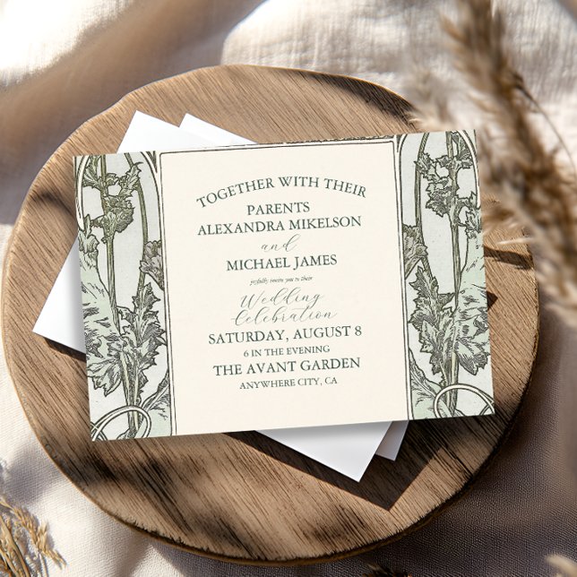 Bougainvillea Green Art Nouveau Mucha Wedding Einladung (Von Creator hochgeladen)