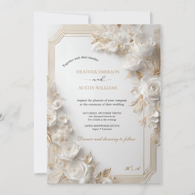 Bougainvillea Green Gold Wedding Art Nouveau Mucha Einladung (Vorderseite)