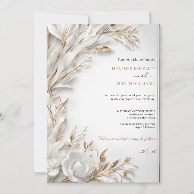 Bougainvillea Green Gold Wedding Art Nouveau Mucha Einladung (Vorderseite)