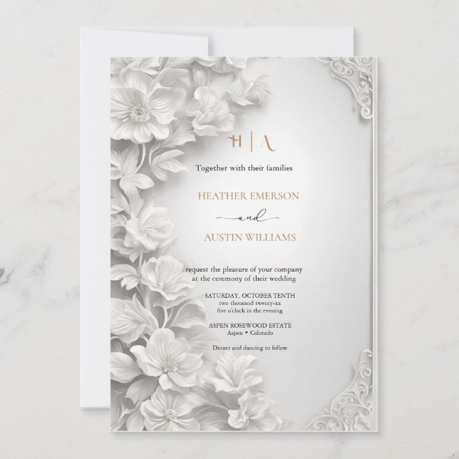 Bougainvillea Green Gold Wedding Art Nouveau Mucha Einladung (Vorderseite)