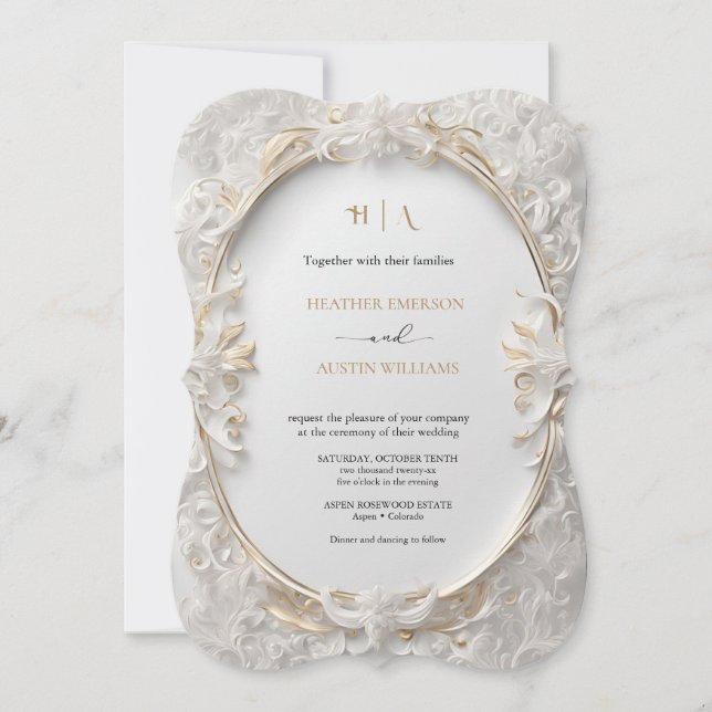 Bougainvillea Green Gold Wedding Art Nouveau Mucha Einladung (Vorderseite)