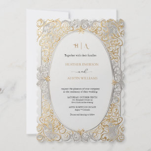 Bougainvillea Green Gold Wedding Art Nouveau Mucha Einladung