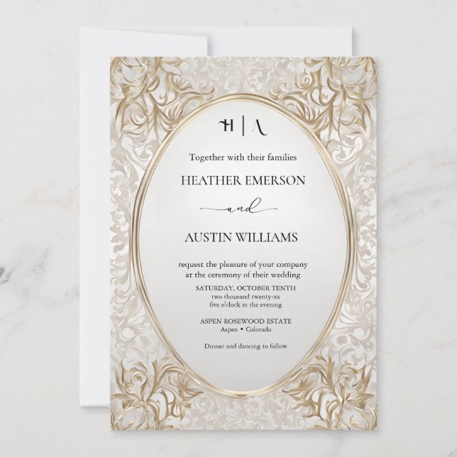 Bougainvillea Green Gold Wedding Art Nouveau Mucha Einladung (Vorderseite)