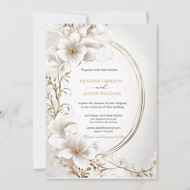 Bougainvillea Green Gold Wedding Art Nouveau Mucha Einladung (Vorderseite)