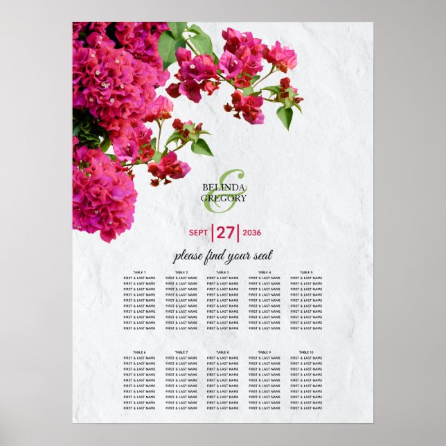 Bougainvillea Griechische Insel Hochzeitskarte Poster (Vorne)
