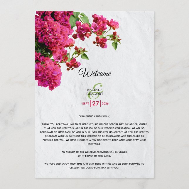 Bougainvillea Griechische Insel Wedding Itinerary Programm (Vorderseite)