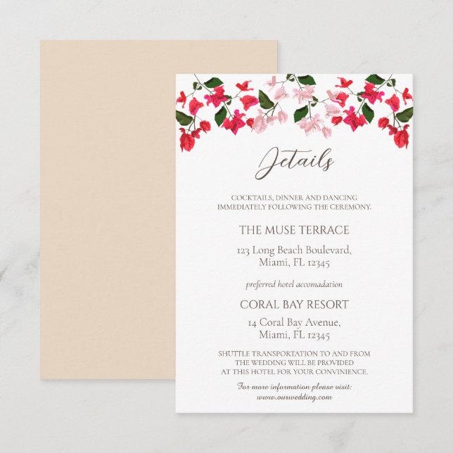 Bougainvillea Hochzeitsstichtenkarte Begleitkarte (Vorne/Hinten)
