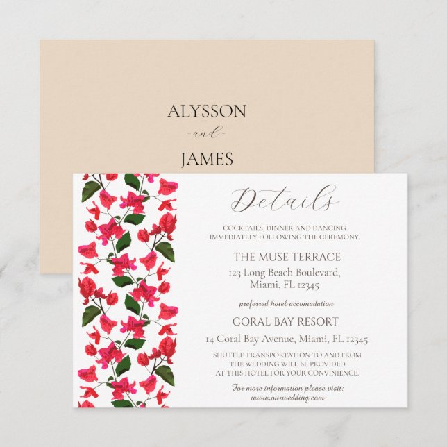 Bougainvillea Hochzeitsstichtenkarte Begleitkarte (Vorne/Hinten)