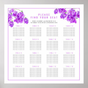 Bougainvillea lila Hochzeit 16 Tischkarten Poster