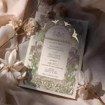 Bougainvillea Lilac Gold Wedding Art Nouveau Mucha