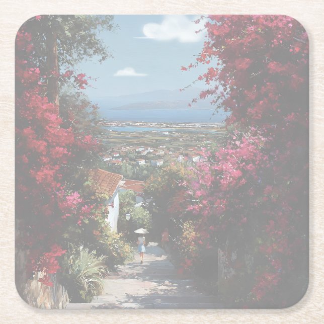 Bougainvillea path | Acrylic   Rechteckiger Pappuntersetzer (Vorderseite)